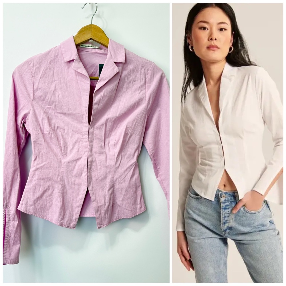 NEW Abercrombie & Fitch Collared‎ Long-Sleeve Hook & Eye Open Cuffs Pink Size XS